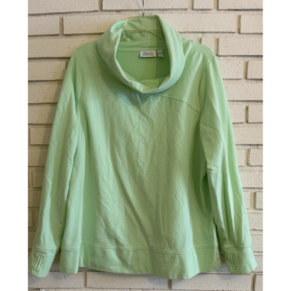 Denim & Co Active Lime Green French Terry Cowl Neck Sweatshirt Size XL